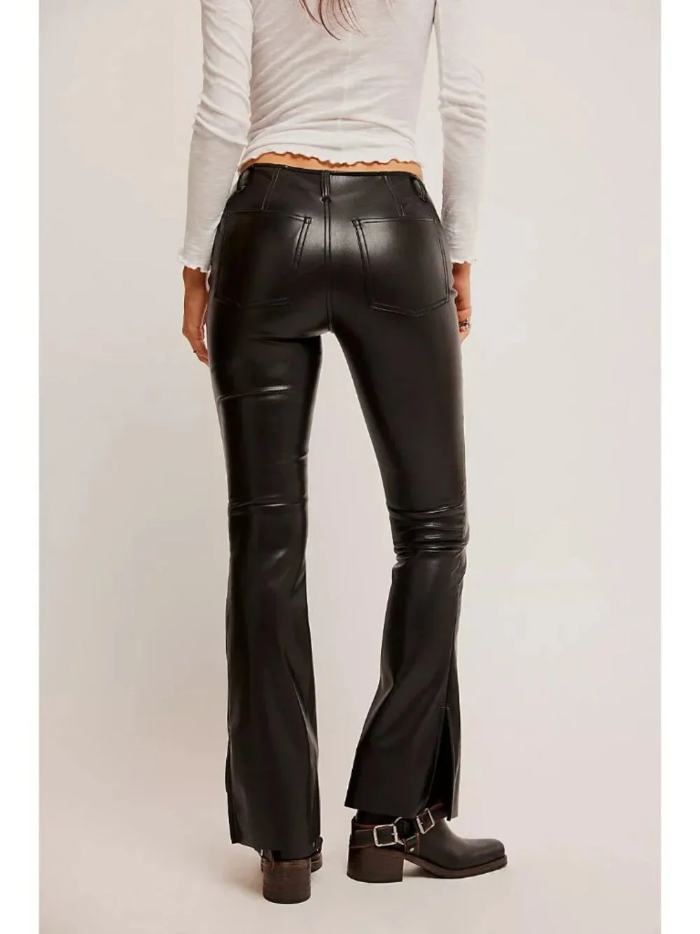 We The Free People‎ Level Up Faux Leather Slit Bootcut Pants Size 25